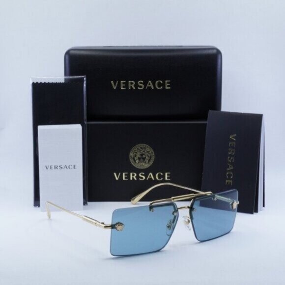 Versace VE2245 100280 Rectangle Sunglasses – Gold/Blue